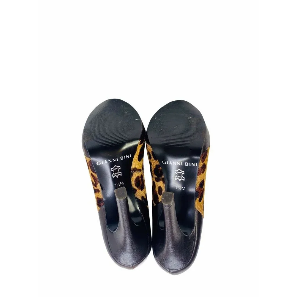 Gianni Bini Leopard Platform Heels Real Calf Hair & Leather 7.5M excellent!